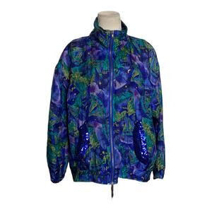 EVR blue silk zodiac print 90s jacket size Large